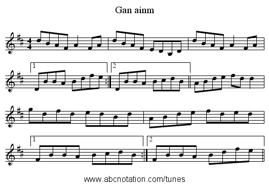 Gan ainm - staff notation