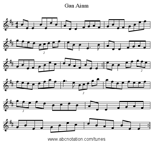 Gan Ainm - staff notation