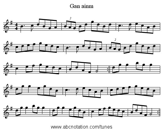 Gan ainm - staff notation