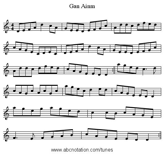 Gan Ainm - staff notation