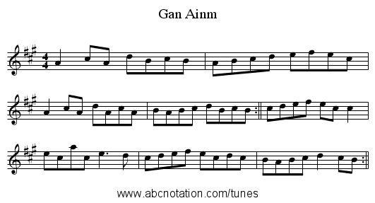 Gan Ainm - staff notation
