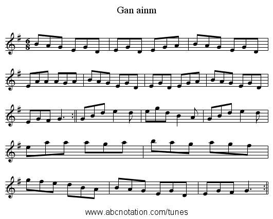 Gan ainm - staff notation