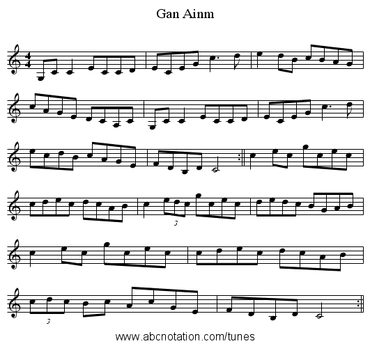 Gan Ainm - staff notation