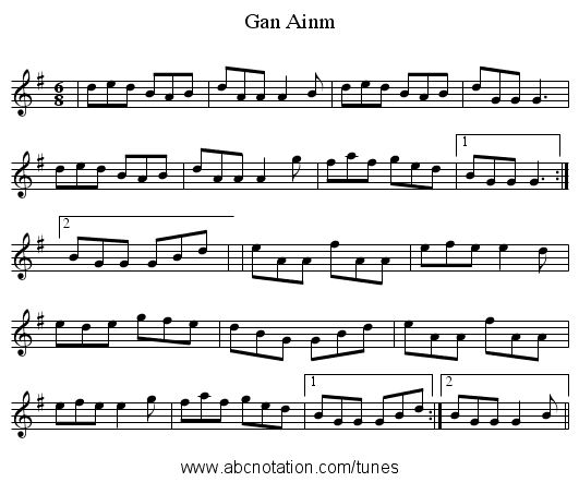 Gan Ainm - staff notation