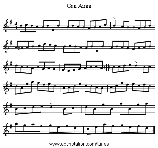 Gan Ainm - staff notation