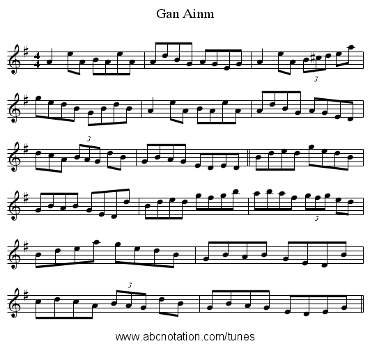 Gan Ainm - staff notation