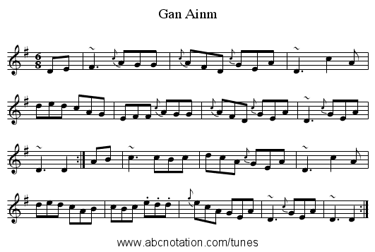 Gan Ainm - staff notation