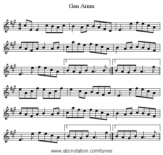 Gan Ainm - staff notation