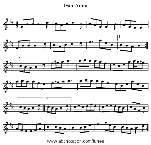 Gan Ainm - staff notation