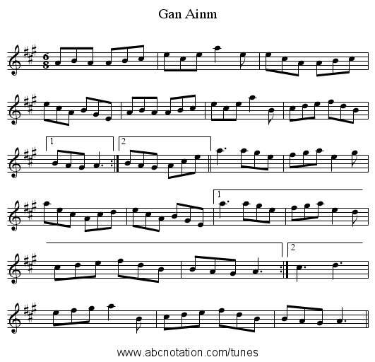 Gan Ainm - staff notation