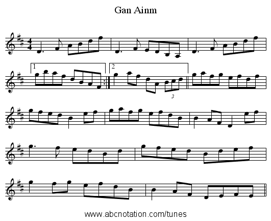 Gan Ainm - staff notation