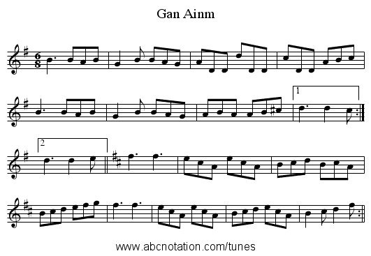 Gan Ainm - staff notation