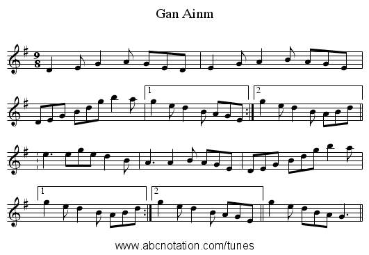 Gan Ainm - staff notation