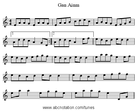 Gan Ainm - staff notation