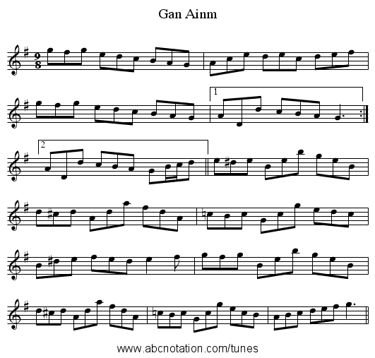 Gan Ainm - staff notation
