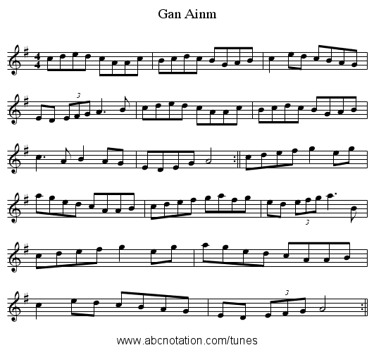 Gan Ainm - staff notation
