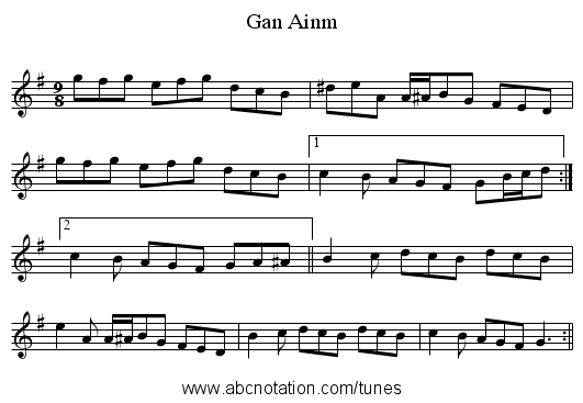 Gan Ainm - staff notation
