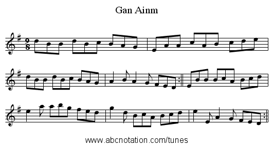 Gan Ainm - staff notation