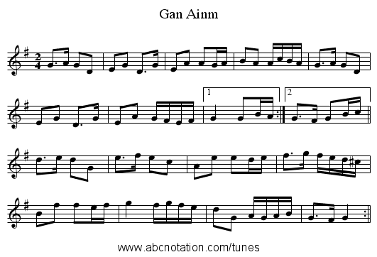 Gan Ainm - staff notation
