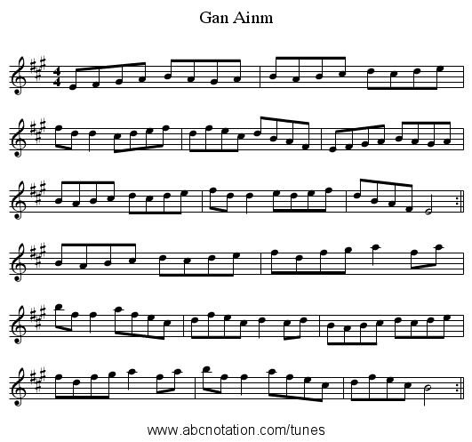 Gan Ainm - staff notation
