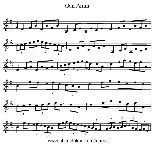 Gan Ainm - staff notation