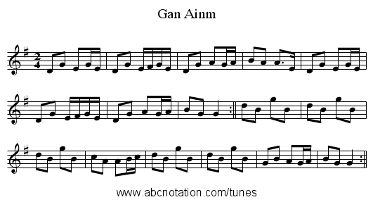 Gan Ainm - staff notation