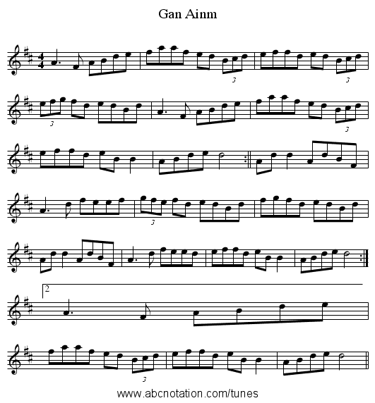 Gan Ainm - staff notation