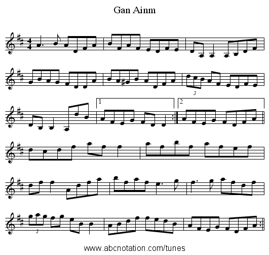 Gan Ainm - staff notation