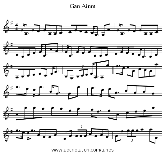 Gan Ainm - staff notation