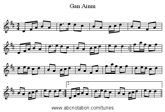 Gan Ainm - staff notation