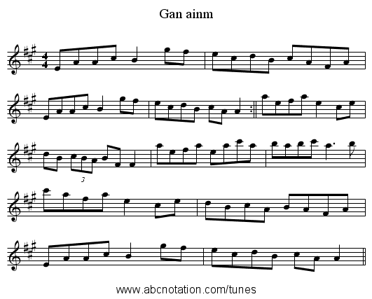 Gan ainm - staff notation