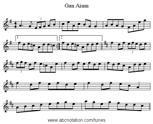 Gan Ainm - staff notation