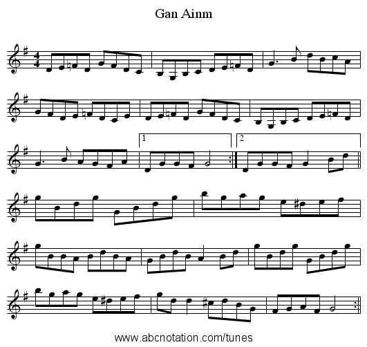 Gan Ainm - staff notation