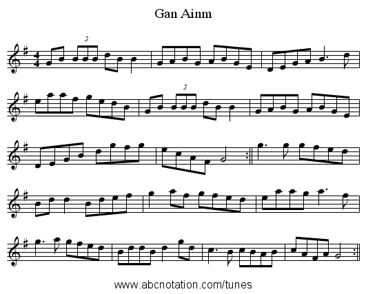 Gan Ainm - staff notation