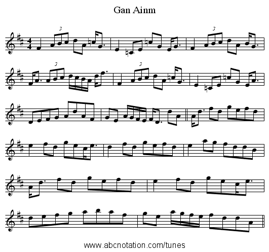 Gan Ainm - staff notation