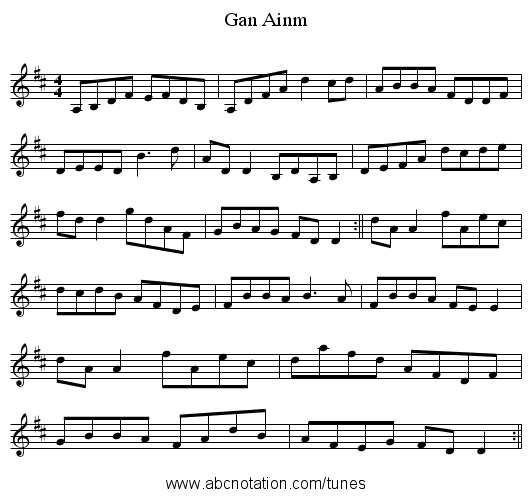 Gan Ainm - staff notation