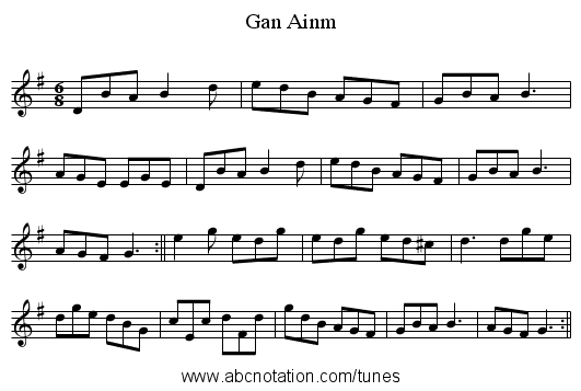 Gan Ainm - staff notation