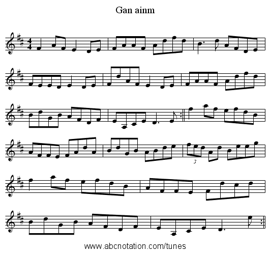 Gan ainm - staff notation