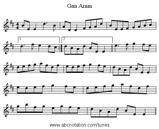 Gan Ainm - staff notation