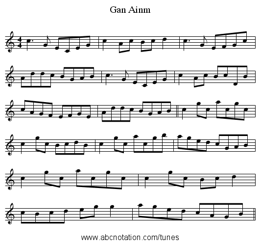 Gan Ainm - staff notation