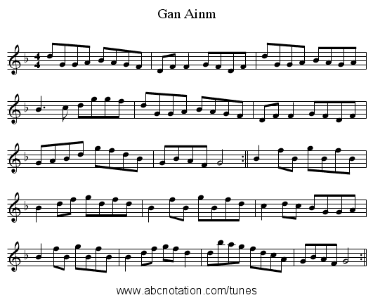 Gan Ainm - staff notation