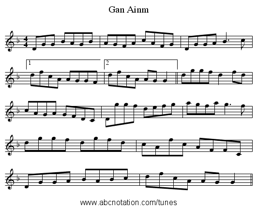 Gan Ainm - staff notation