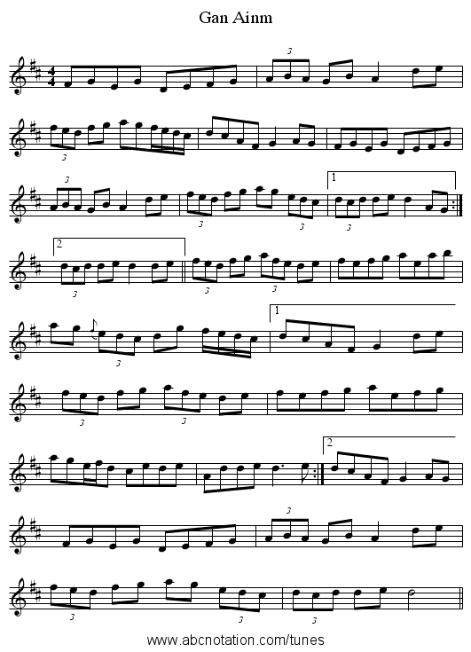 Gan Ainm - staff notation