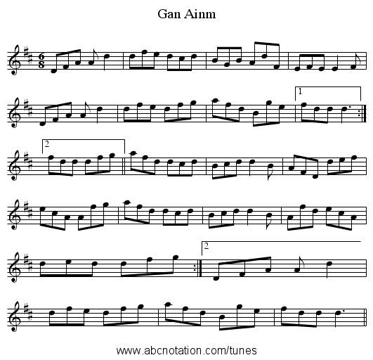 Gan Ainm - staff notation