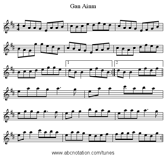 Gan Ainm - staff notation