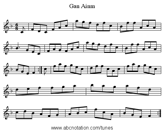 Gan Ainm - staff notation