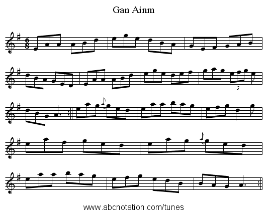 Gan Ainm - staff notation