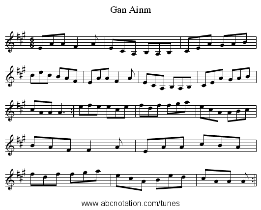 Gan Ainm - staff notation