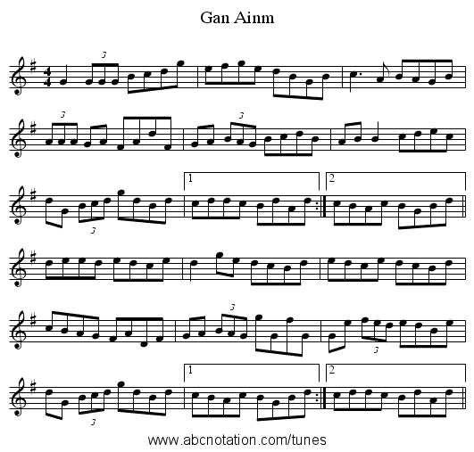 Gan Ainm - staff notation