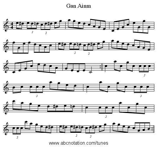 Gan Ainm - staff notation